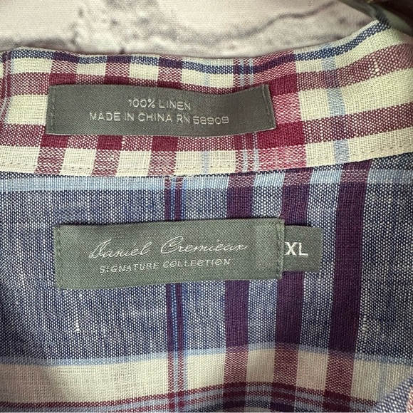 Daniel Cremieux Blue Red plaid Casual 100% linen Button Down Shirt sz XL - Picture 2 of 6